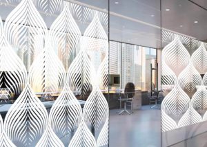 Large Transparent Sticker applied on glass window with clear vinyl design