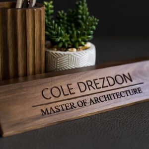 wooden name plate