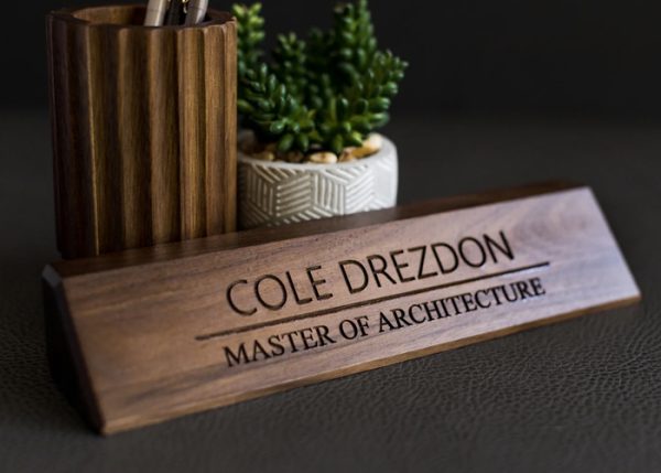 wooden name plate